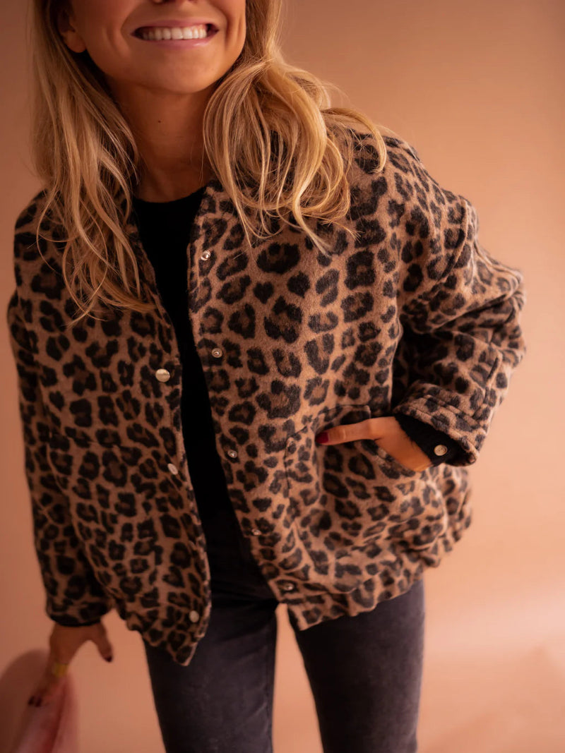 Nordique | Leopard Print Teddy Jakke